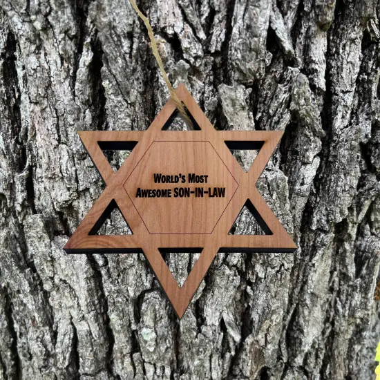 Worlds most awesome Son-in-Law Star of David - Cedar Ornament {2}