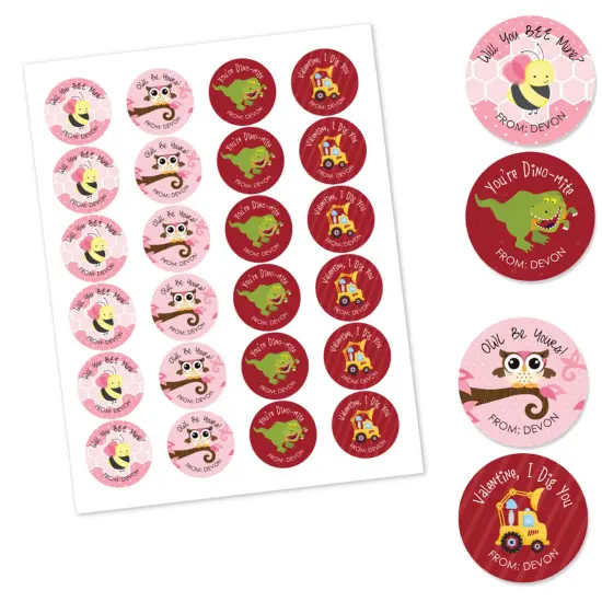 Big Dot of Happiness Valentine's Day - Assorted Valentine's Day Party Circle Sticker Pack - 24 Count {4}