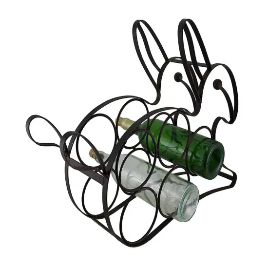 Black Enamel Coated Bunny Rabbit 5 Bottle Metal Wine Holder {4}