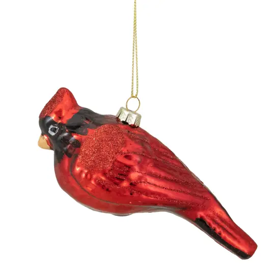 Northlight Glittered Cardinal Hanging Glass Christmas Ornament - 5.5" - Light Red {1}