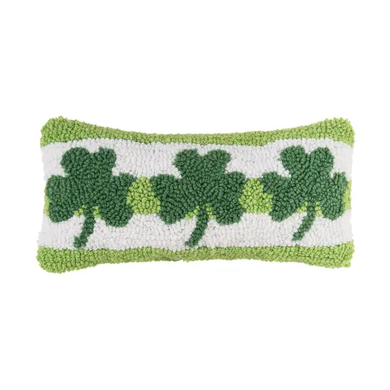 St. Patrick's Day Clover Trio 3 Leaf Clovers Hooked Small/Petite Accent Pillow, 6" x 12" {1}