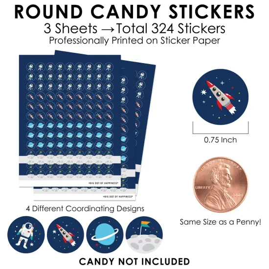 Big Dot of Happiness Blast Off to Outer Space - Rocket Ship Baby Shower or Birthday Party Small Round Candy Stickers - Party Favor Labels - 324 Count {4}