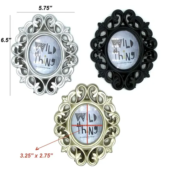 Azi 3 Small Vintage Style Baroque Ornate Oval Picture Frame 6.5&rdquo; x 5.75&rdquo; Picture Frames Fit Picture 3.25 by 2.75 in Gold, Black & Silver for Wall and Tabletop Display {6}