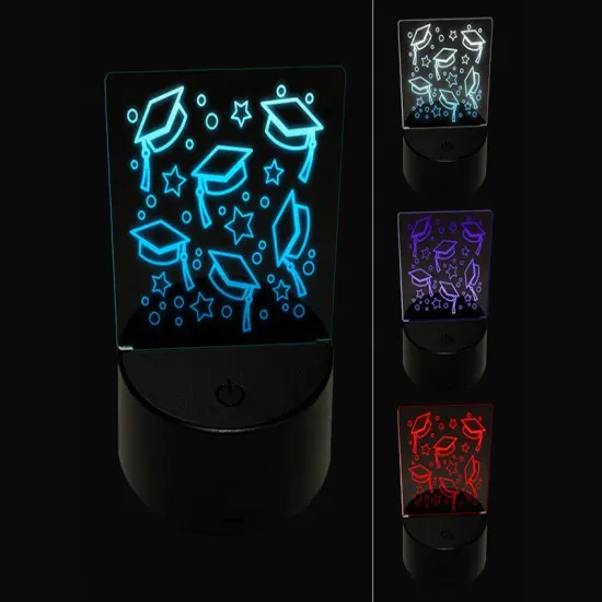 Graduation Caps Repeating Pattern 3D Illusion LED Night Light Sign Nightstand Desk Lamp {1}