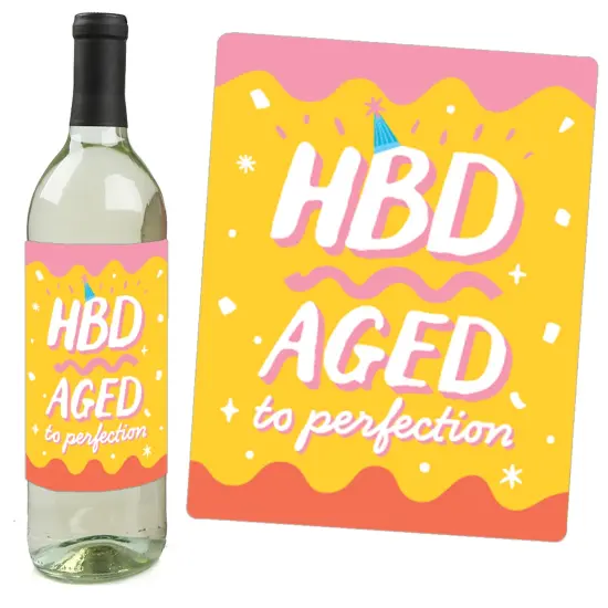 Big Dot of Happiness Party Time - Happy Birthday Party Decorations for Women and Men - Wine Bottle Label Stickers - Set of 4 {3}