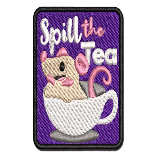 Spill the Tea Gossip Mouse Teacup Multi-Color Embroidered Iron-On or Hook & Loop Patch Applique {1}