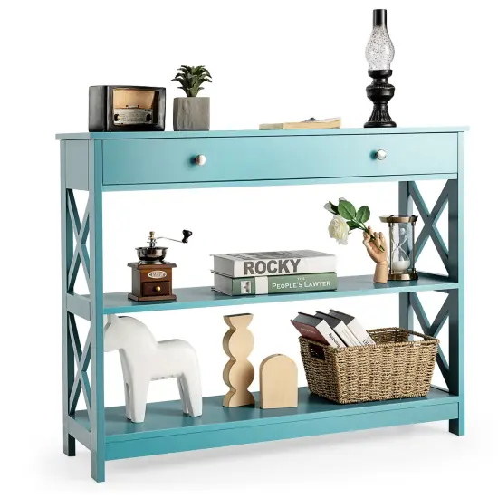 Console Table 3-Tier with Drawer and Storage Shelves Turquoise {4}