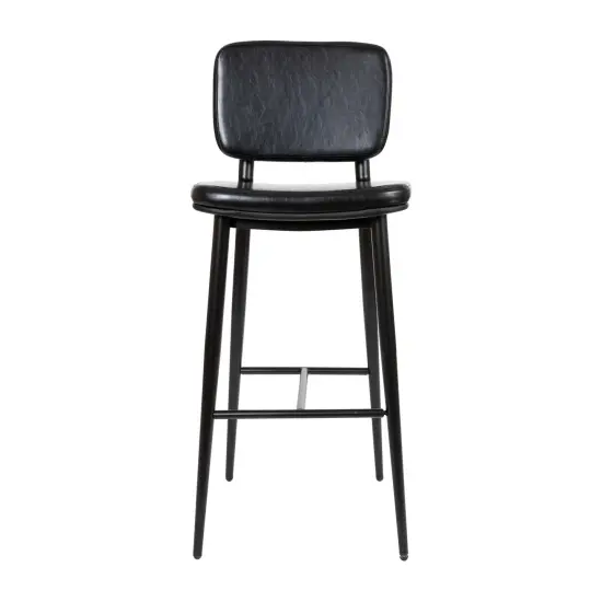 Merrick Lane Regency Faux Leather Barstools Contemporary Metal Frame Stools with Integrated Footrest - Set of 2 Black {3}