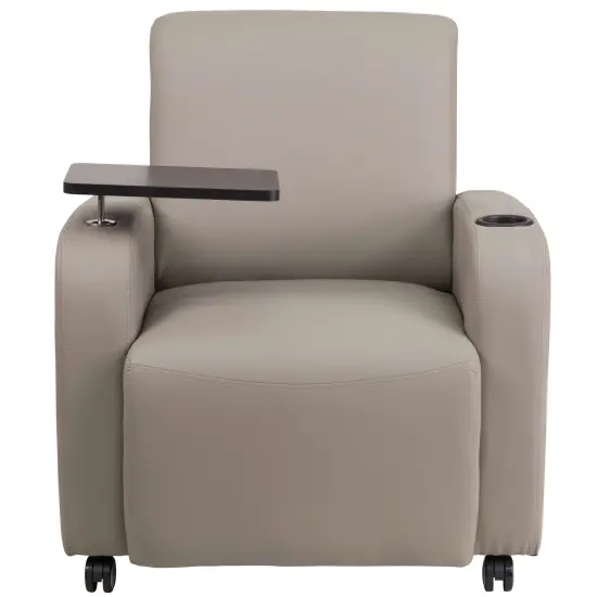 Emma and Oliver Tablet Arm Guest Chair with Front Wheel Casters and Cup Holder Gray {3}
