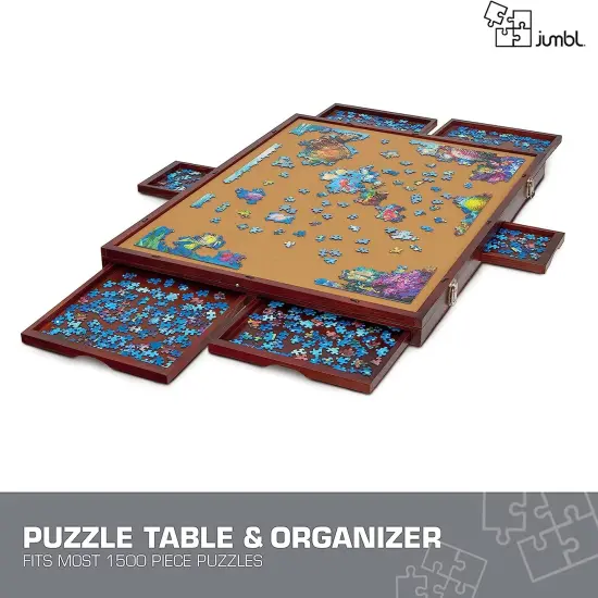 Jumbl 1500 Piece Puzzle Board 27” x 35” with Drawers and Removable Cover Brown {4}