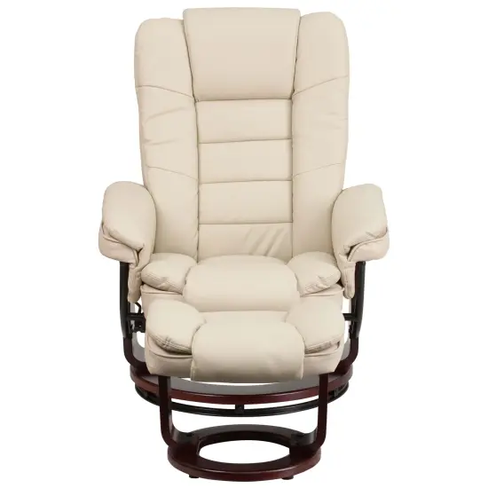 Emma and Oliver Multi-Position Stitched Recliner & Ottoman with Swivel Base Beige {5}