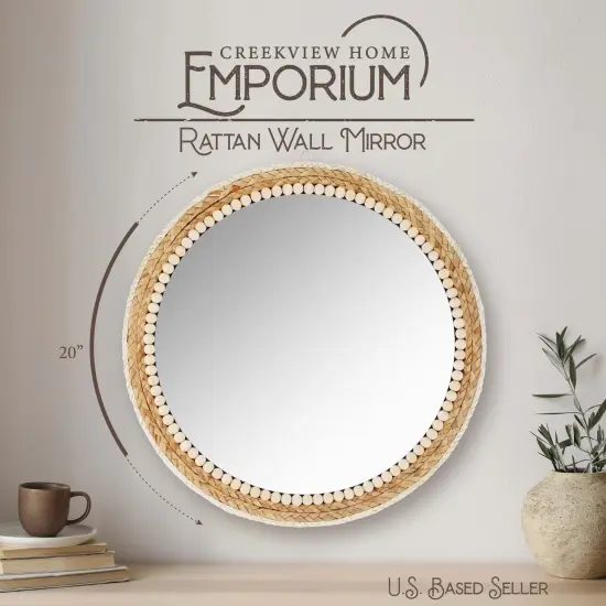 Creekview Home Emporium Bohemian Decor Round Rattan Mirror - 20in Rustic Mirror {3}