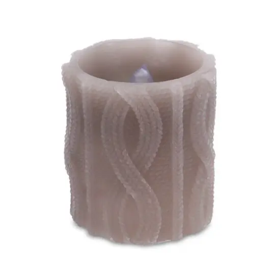 Melrose 4" Mauve Knit Pattern Battery Operated Flameless LED Wax Pillar Candle Purple {1}