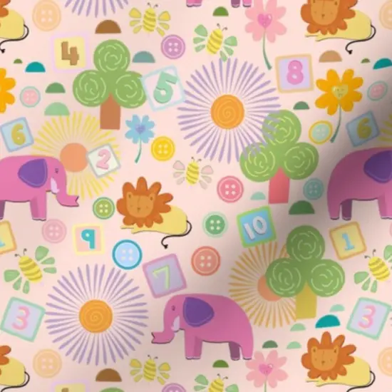 Various Fabrics by the Yard or Fat Quarter Nursery Small Scale Elephants Lions Flowers Whimsical Colorful Cute Custom Printed Fabric by Spoonflower {7}