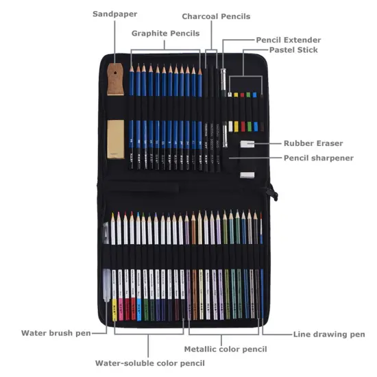 51-Piece Professional Drawing Set with Pencils, Sketch Charcoal, and Art Bag {5}