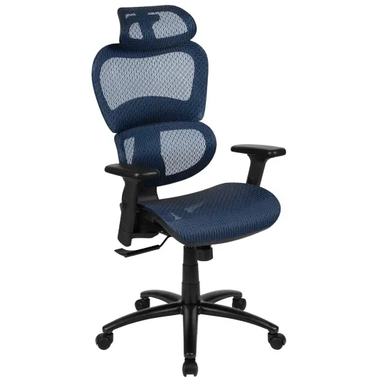 Emma and Oliver Ergonomic Mesh Office Chair-Synchro-Tilt, Headrest, Adjustable Pivot Arms Blue {1}