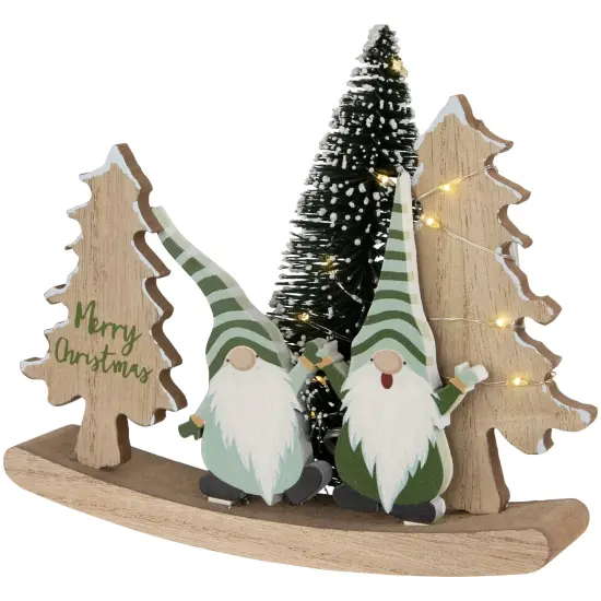 Northlight LED Lighted Gnomes and "Merry Christmas"with Trees Decoration - 6.5" Green {5}