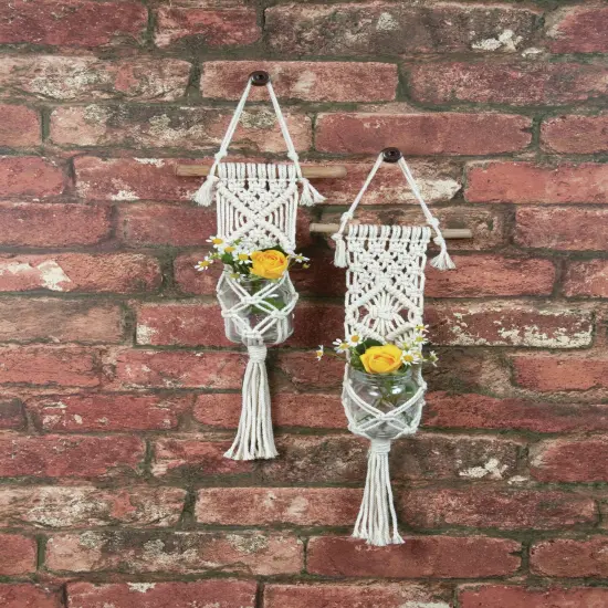 Solid Oak Macrame Plant Hanger Kit-Two Minis {4}