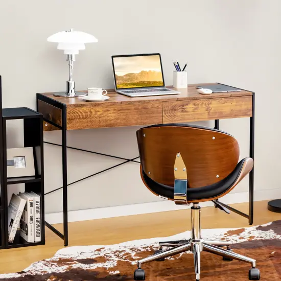 Costway Computer Desk Metal Frame Study Table Home Office Workstation w/2 Drawers {5}
