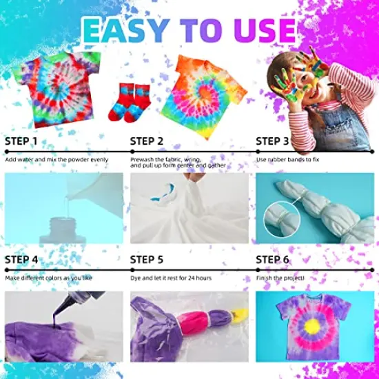 Tie Dye Kit for Kids and Adults - 18 Colors 80ML Pre-Filled Bottles Permanent Non-Toxic Tye Dye Kits for Clothing T-Shirt Fabric Textile Craft Party Handmade Project(Just Add Water) {3}