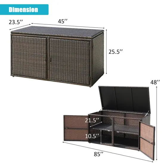88 Gallon Garden Patio Rattan Storage Container Box Brown {4}