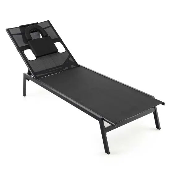 Costway Patio Tanning Lounge Chair 5-Position Outdoor Recliner with Face Hole Poolside {1}