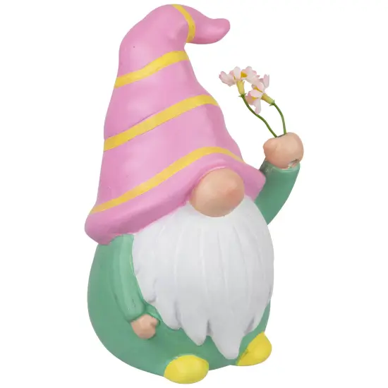 Northlight Gnome Holding Flowers Spring Figurine - 8" - Pink and Green {5}