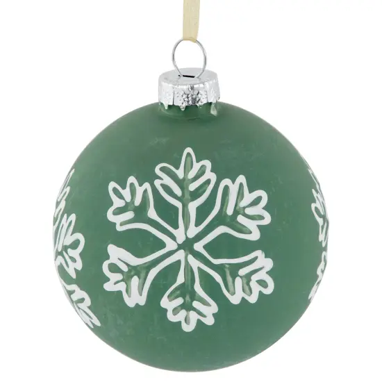 Northlight Glass Christmas Ball Ornaments with Snowflakes - 3" (80mm) - Green and White - 4ct {5}