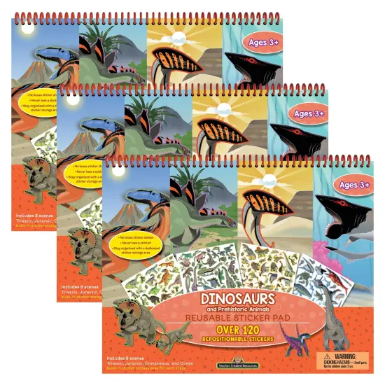 Dinosaurs and Prehistoric Animals Reusable Sticker Pad, Pack of 3 {1}