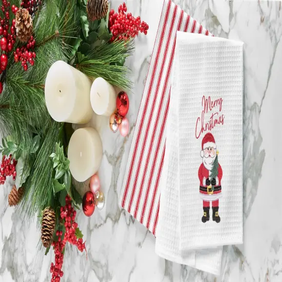 Merry Christmas Santa Embroidered Waffle Weave Kitchen Towel {3}