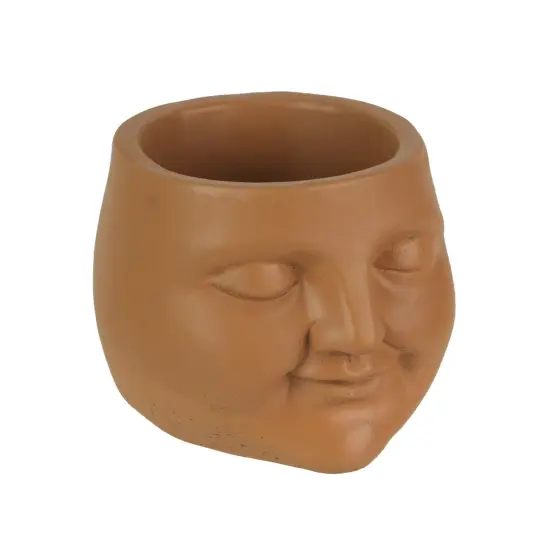 Adorable Sleepy Face Concrete Head Mini Planter 4.5 Inches High {1}