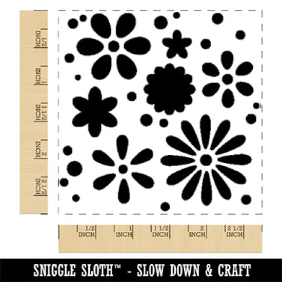 Sweet Geometric Flowers and Dots Seamless Repeating Pattern Square Rubber Stamp for Stamping Crafting {1}