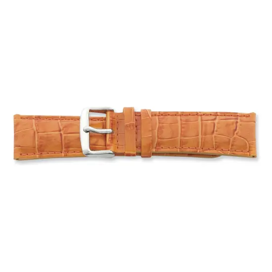 de Beer Orange Crocodile Grain Leather Watch Band 22mm Long Silver Color {2}