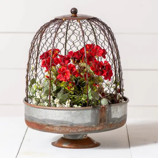 Irvins Country Tinware Chicken Wire Dome Planter Grey {3}