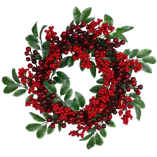 Northlight Red Berries and Two-Tone Green Leaves Artificial Christmas Wreath - 18-Inch, Unlit {1}