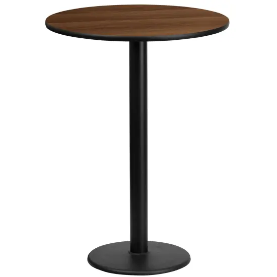 Emma and Oliver 24" Round Laminate Table Top with 18" Round Bar Height Table Base Walnut {1}