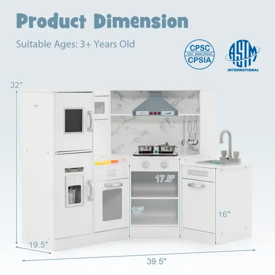 Kids Corner Pretend Kitchen Playset With Separated Washing Basin White {4}