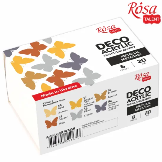 Metalic Acrylic paint for decor set, 6*20ml ROSA __LENT {5}