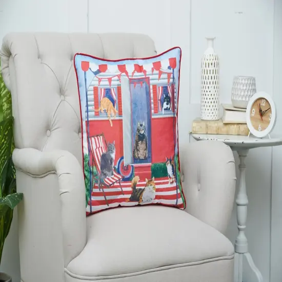 Cat Caravan 4th of July Patriotic Printed Cotton Square Throw Pillow, 18" x 18" Large {3}
