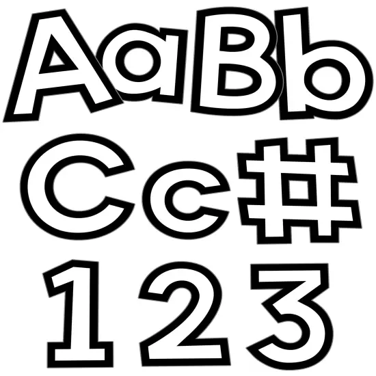 Carson Dellosa 219-Piece White with Black Trim Cutout Letters, 4" Upper and Lowercase Alphabet, Numbers, Punctuation, and Symbols for Bulletin Board, Posterboard, Party, and Classroom Decor {1}