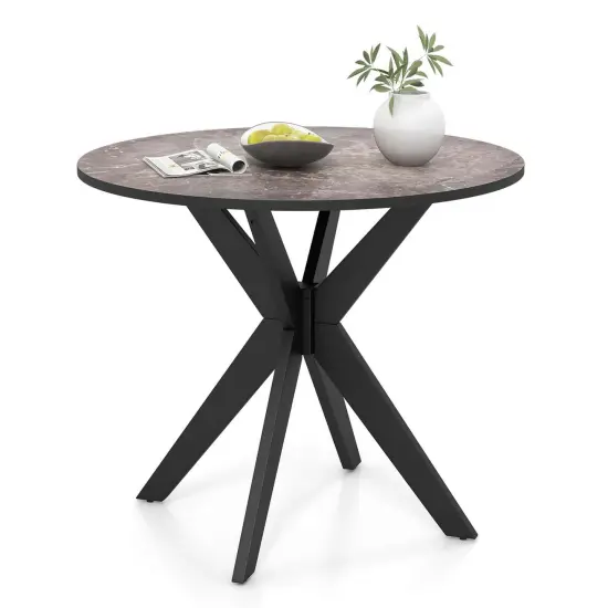 Costway Round Dining Table 36" Faux Marble Tabletop Rubber Wood Legs Kitchen White/Black {8}