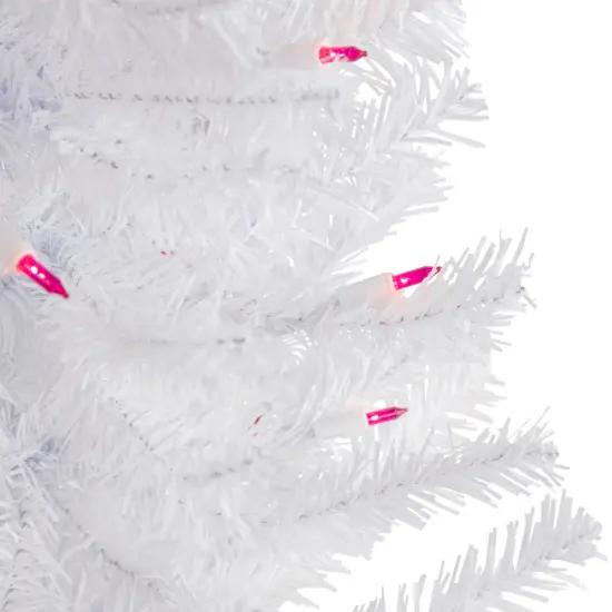 Northlight Pre-Lit Slim Woodbury White Pine Artificial Christmas Tree - 3' - Pink Lights {6}