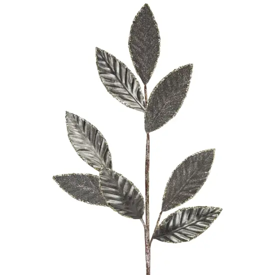 Northlight 28" Gray Glitter Textured Leaves Christmas Spray {4}