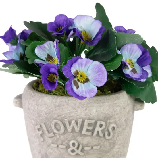 Northlight Pansy Artificial Floral Arrangement in "Flowers & Garden" Pot - 6" - Purple and Blue {6}