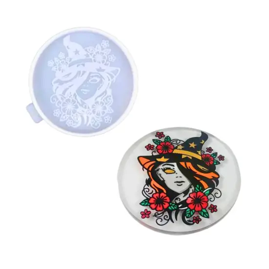 Bewitched Beautiful Witch Round Coaster Mold for Epoxy Resin Art {1}