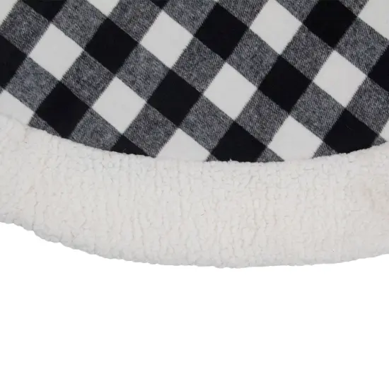 Northlight 48" Black and White Buffalo Plaid Christmas Tree Skirt with High Pile Fleece Trim {4}