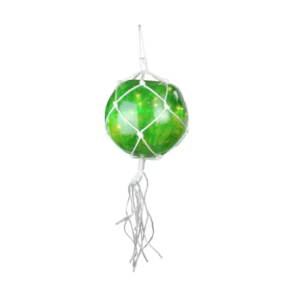 Barcana Macrame-Style Lighted Sphere Hanging Christmas Decoration - 14.25" - Green - Warm White - White Wire {1}