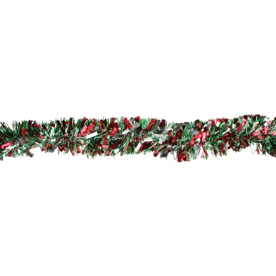 Northlight Wide Cut Christmas Tinsel Garland - 12' x 4" - Green, Silver and Red - Unlit {3}