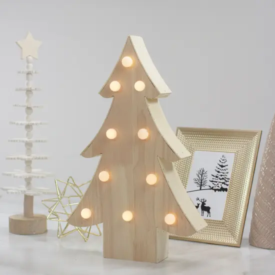 Northlight Lighted 3D Wooden Christmas Tree Decoration - 15" Beige {3}