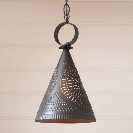 Madison Witch's Hat Pendant in Kettle Black Perforated Tin {3}